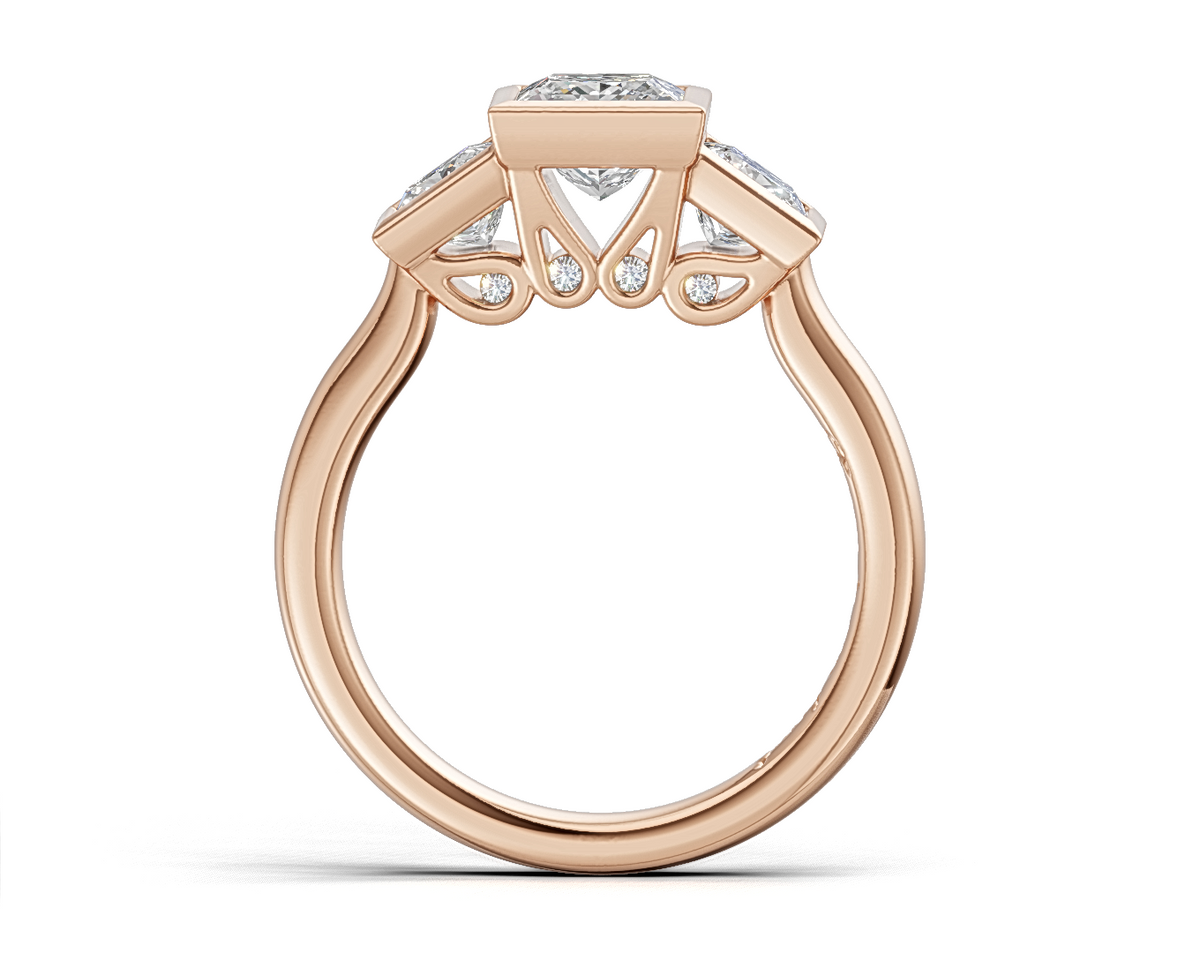 Princess-Cut Diamond Trilogy Engagement Ring with Diamond-Accented Bridge.