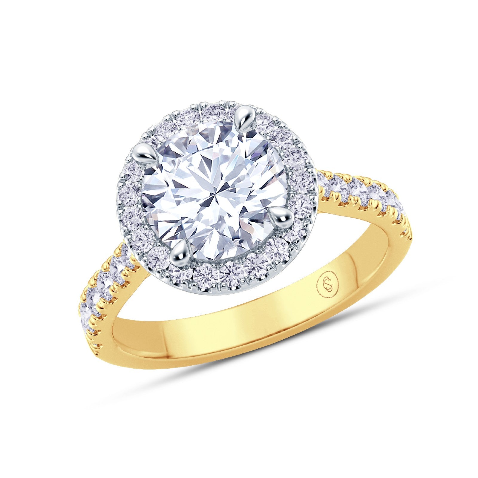 The Grandé Collection - Round Brilliant Diamond Engagement Ring with Diamond Halo and Shoulders