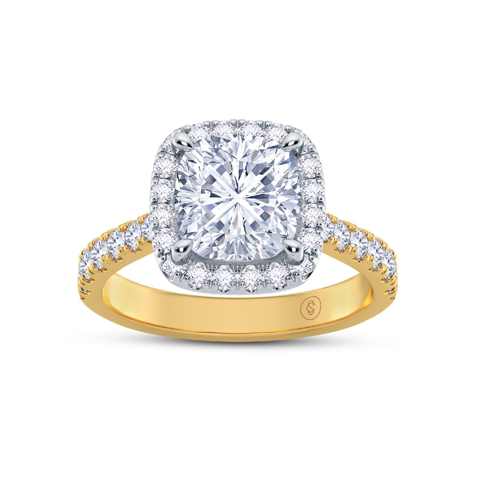 The Grandé Collection - Cushion Cut Diamond Engagement Ring with Diamond Halo and Shoulders