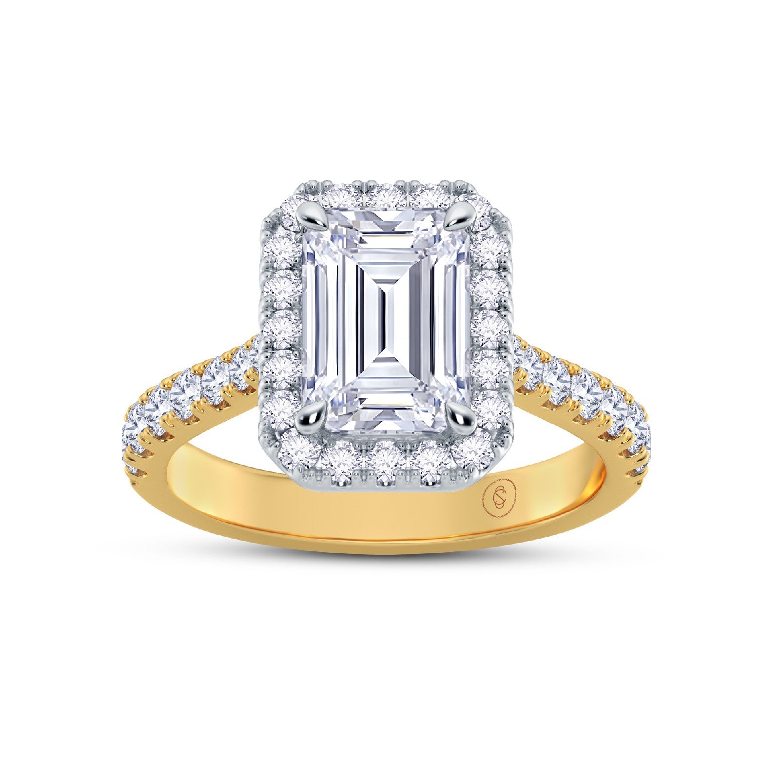 The Grandé Collection - Emerald Cut Diamond Engagement Ring with Diamond Halo and Shoulders