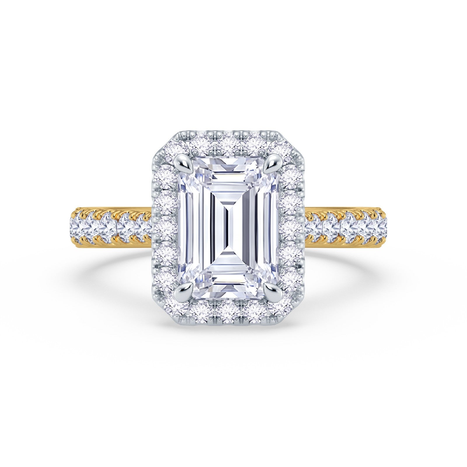 The Grandé Collection - Emerald Cut Diamond Engagement Ring with Diamond Halo and Shoulders