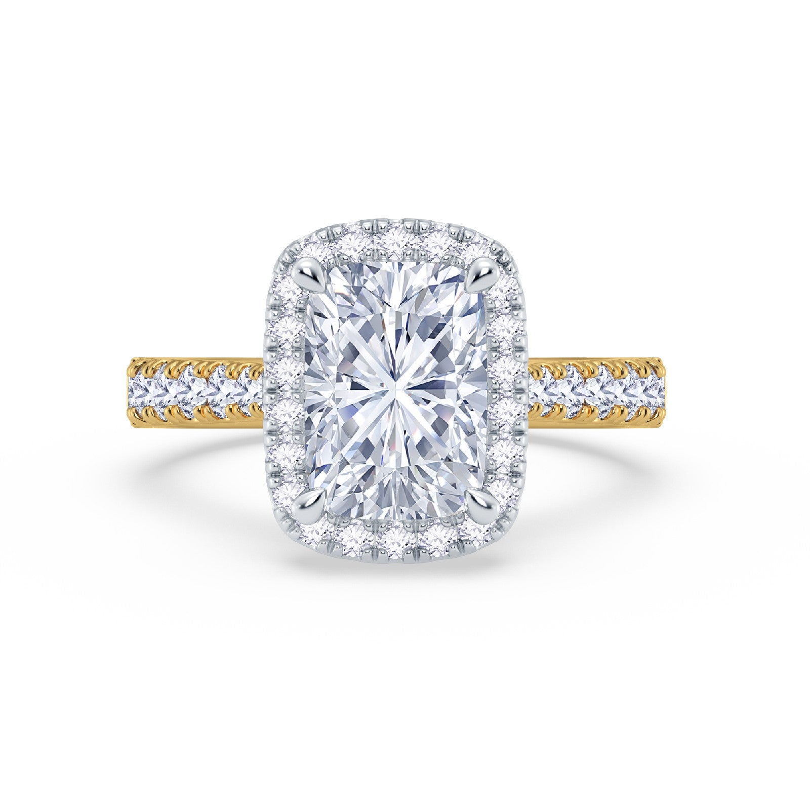 The Grandé Collection - Elongated Cushion Cut Diamond Engagement Ring with Diamond Halo and Shoulders