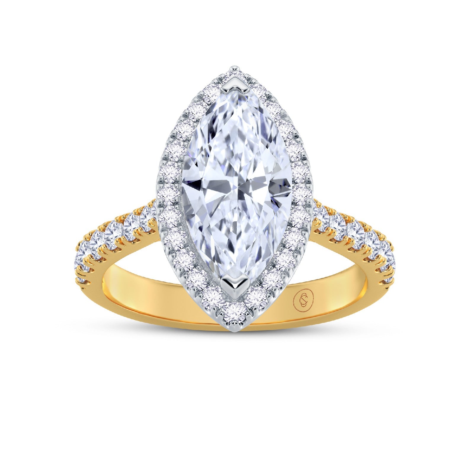 The Grandé Collection - Marquise Cut Diamond Engagement Ring with Diamond Halo and Shoulders