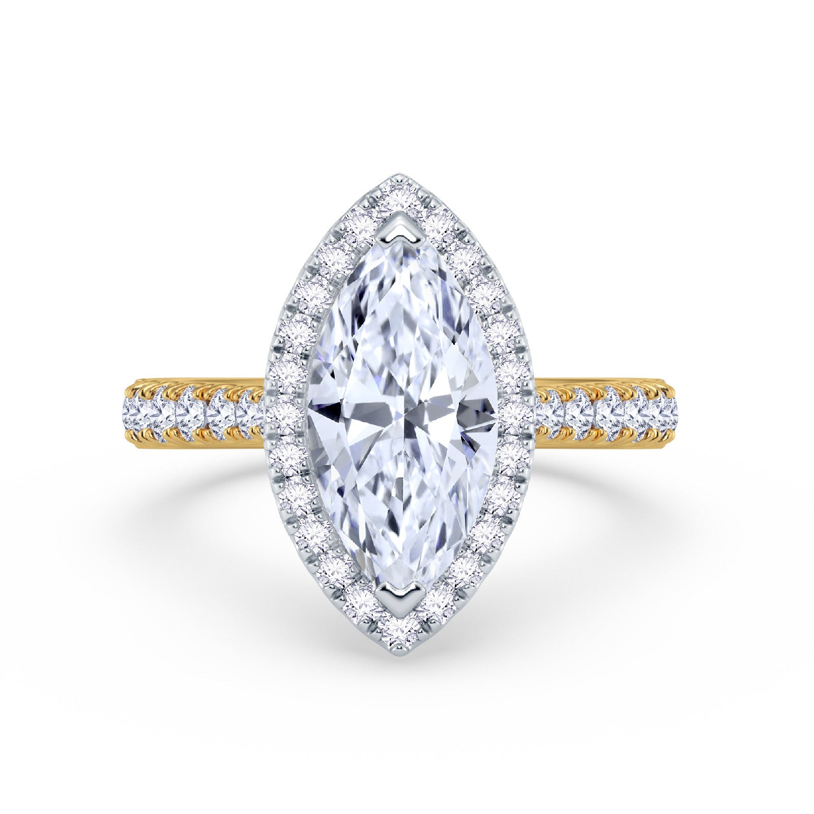 The Grandé Collection - Marquise Cut Diamond Engagement Ring with Diamond Halo and Shoulders