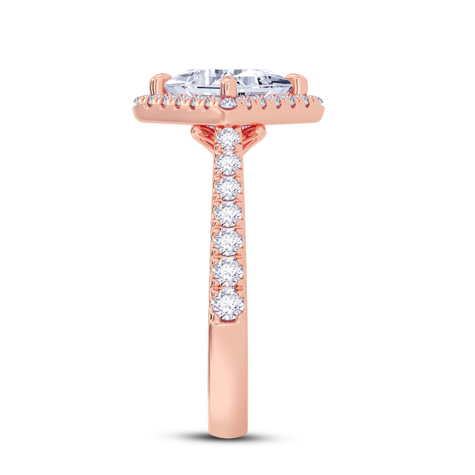 The Grandé Collection - Princess Cut Diamond Engagement Ring with Diamond Halo and Shoulders (East-West)