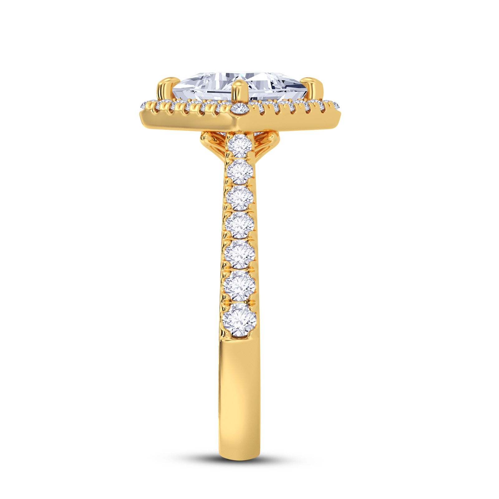 The Grandé Collection - Princess Cut Diamond Engagement Ring with Diamond Halo and Shoulders (East-West)