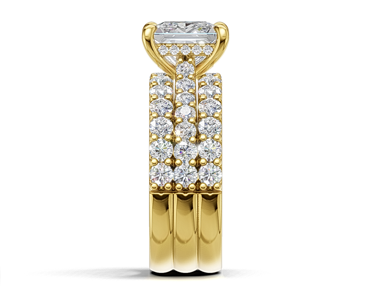 Princess-Cut Engagement Ring with Shoulder Diamonds and Matching Bands
