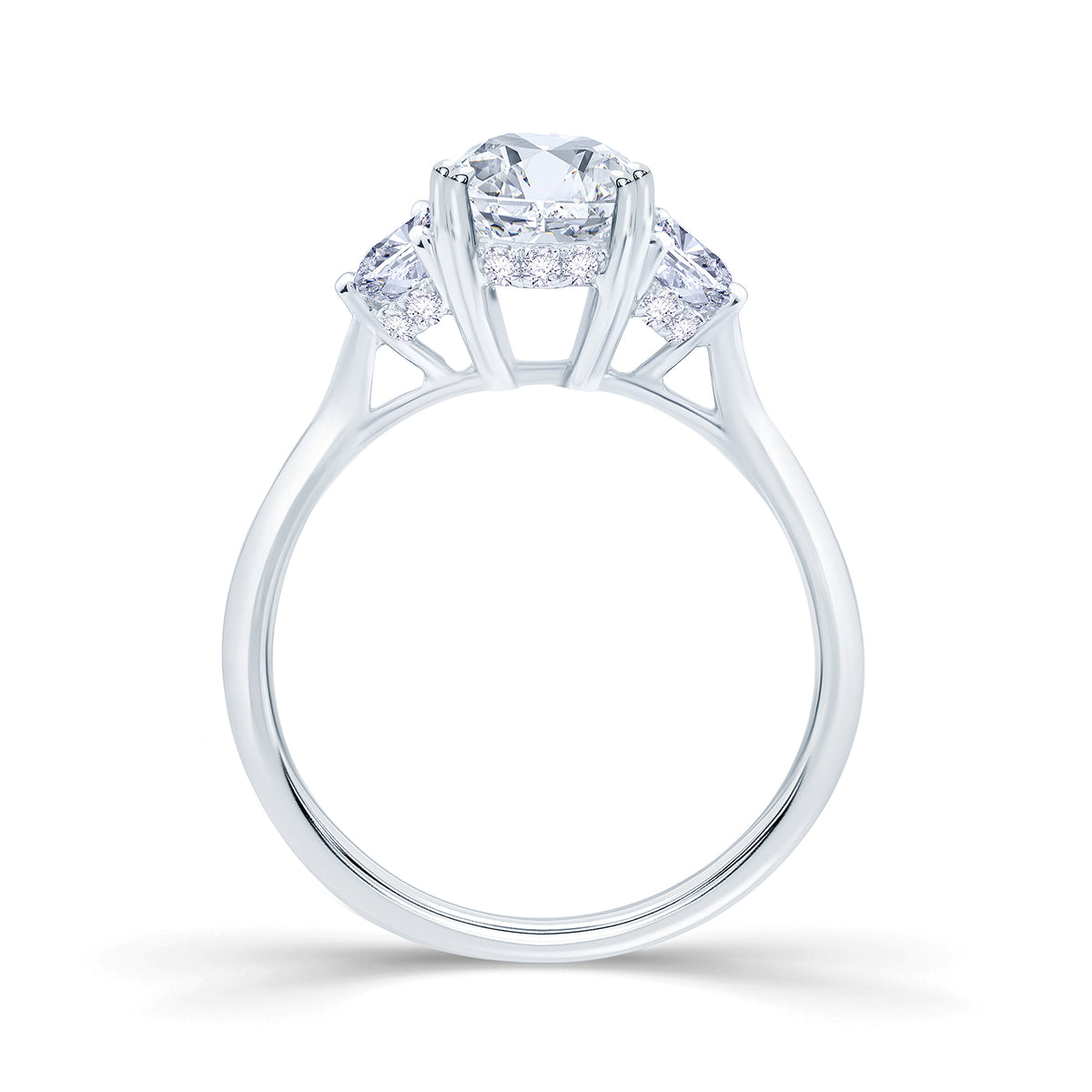 Oval With Half Moon 3 Stone Engagement Ring