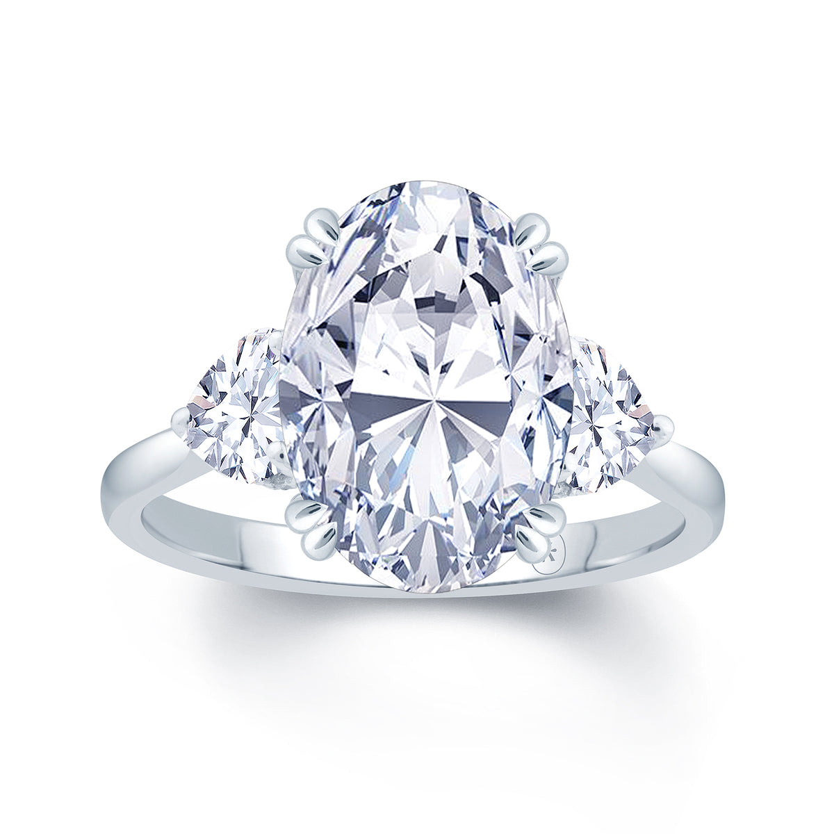 Oval With Heart 3 Stone Engagment Ring