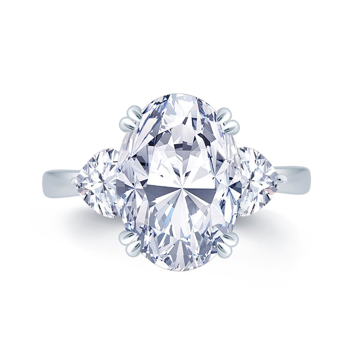 Oval With Heart 3 Stone Engagment Ring