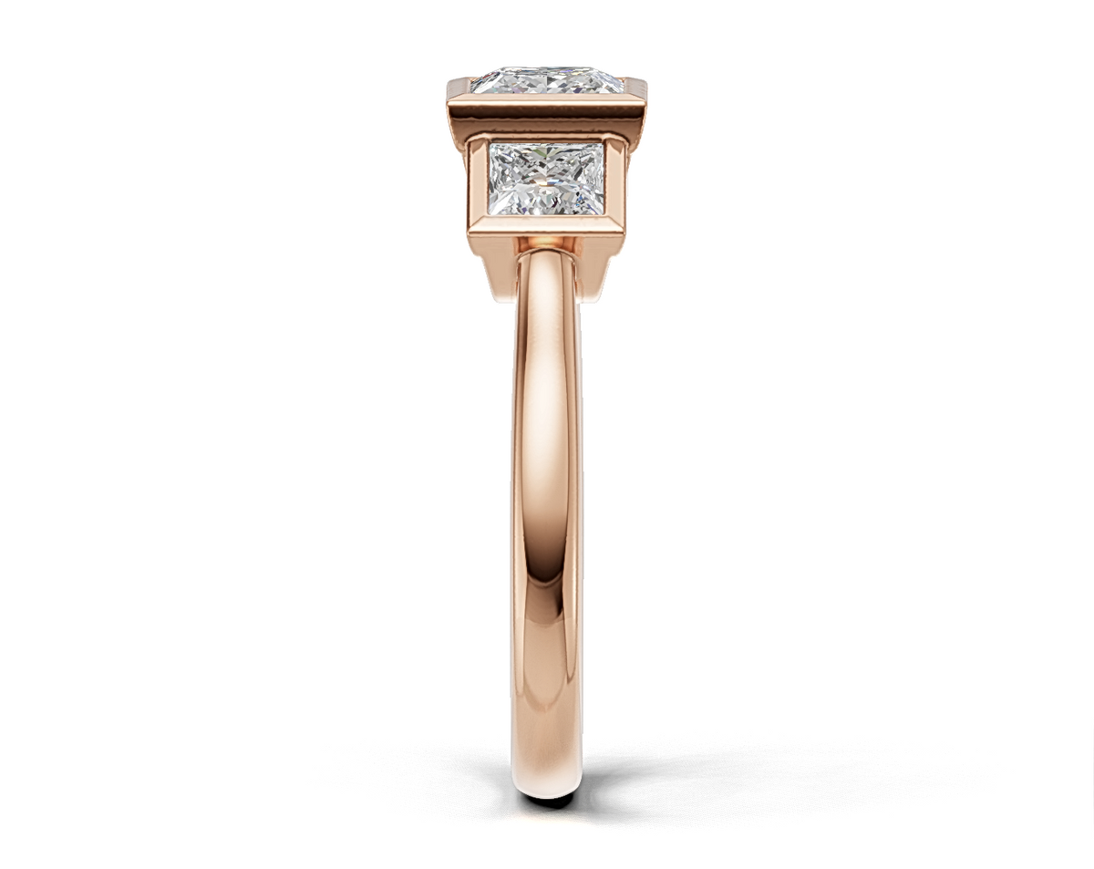 Princess-Cut Diamond Trilogy Engagement Ring with Diamond-Accented Bridge.