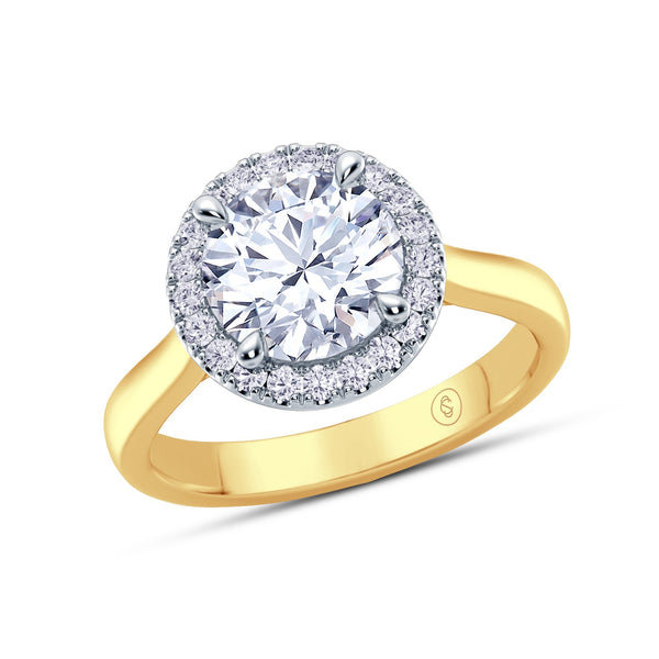 The Embrace - Round Brilliant Halo Diamond Engagement Ring - Yellow Gold and Platinum