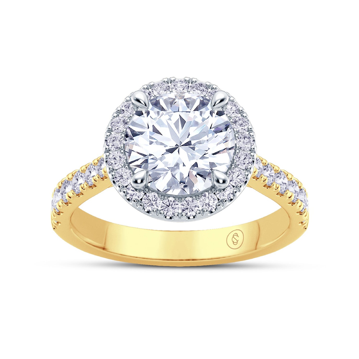 The Grandé Collection - Round Brilliant Diamond Engagement Ring with Diamond Halo and Shoulders