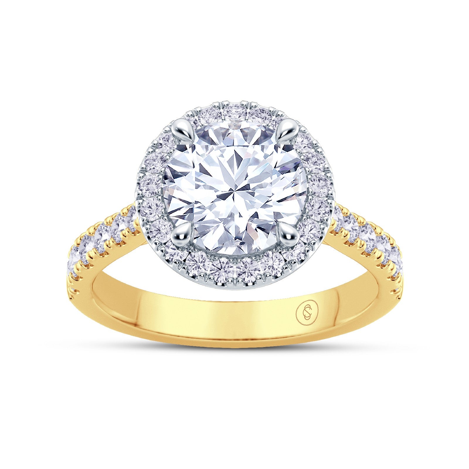 The Grandé Collection - Round Brilliant Diamond Engagement Ring with Diamond Halo and Shoulders