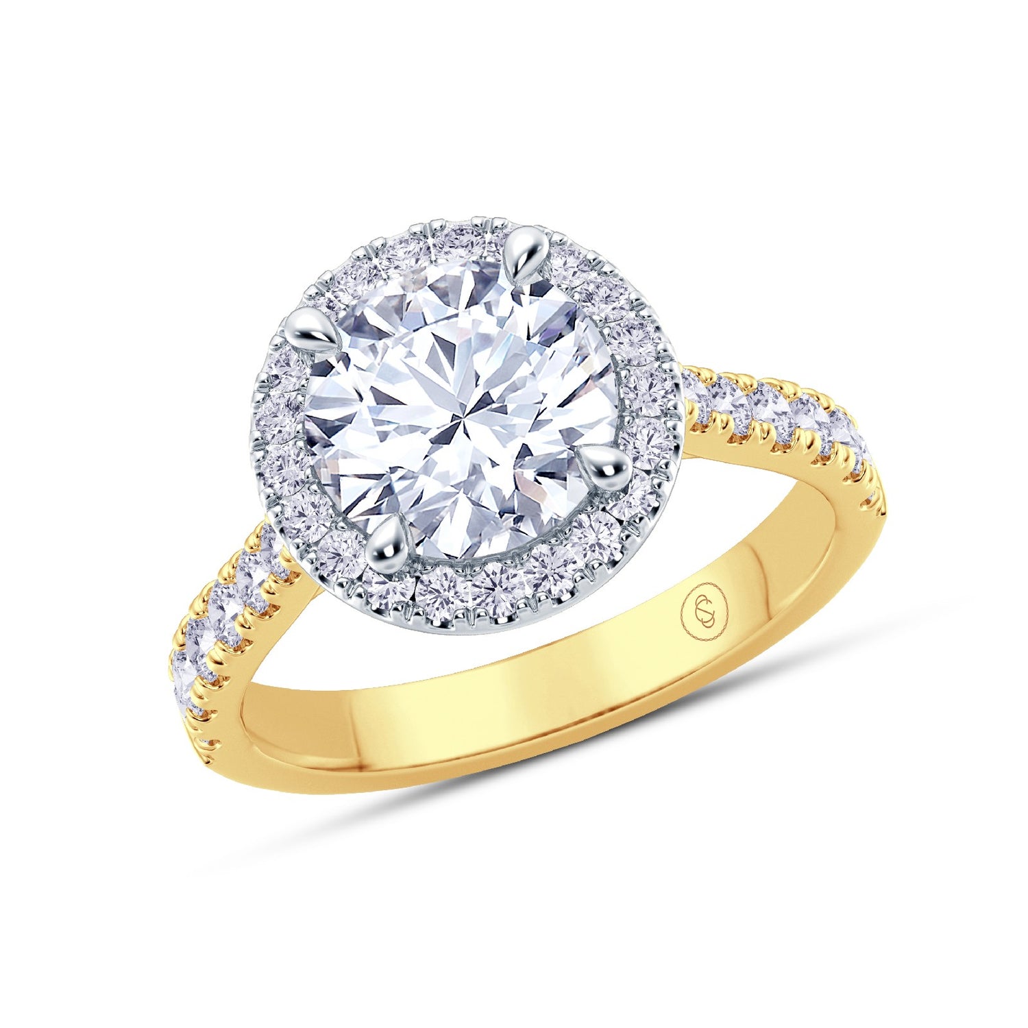 The Grandé Collection - Round Brilliant Diamond Engagement Ring with Diamond Halo and Shoulders
