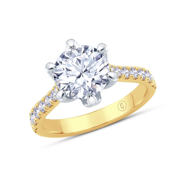 The Illuminate Collection - Round Brilliant Diamond Engagement Ring with Diamond Shoulders - Yellow Gold and Platinum