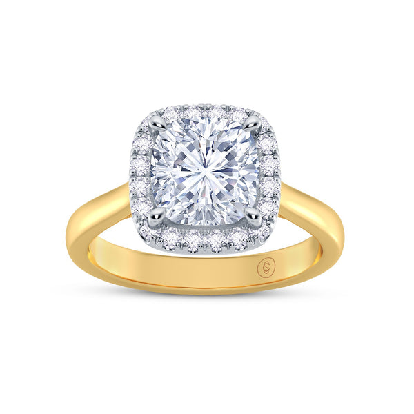 The Embrace - Cushion Cut Halo Diamond Engagement Ring - Yellow Gold and Platinum