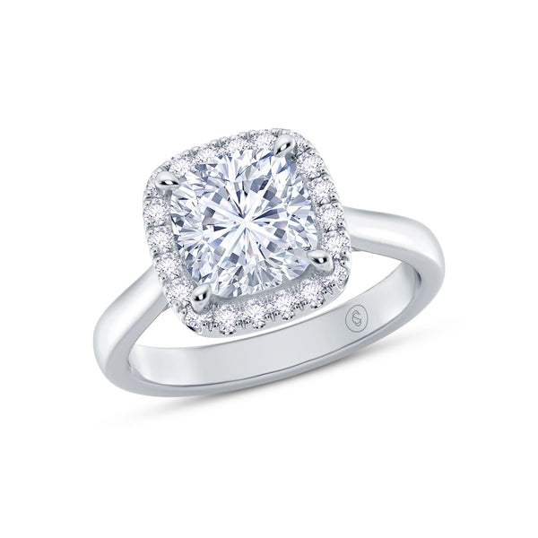 The Embrace - Cushion Cut Halo Diamond Engagement Ring - Platinum angle