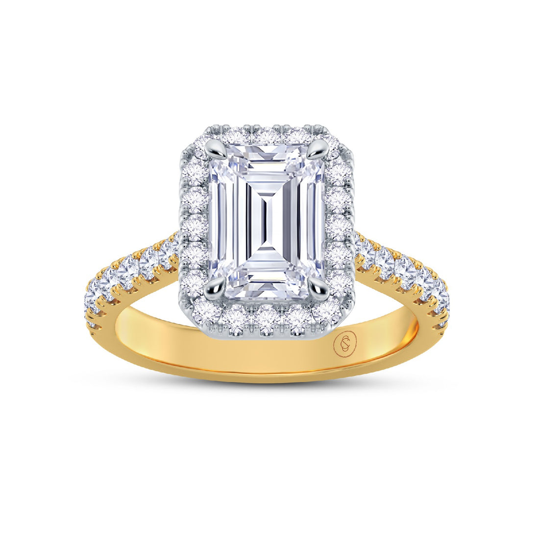 The Grandé Collection - Emerald Cut Diamond Engagement Ring with Diamond Halo and Shoulders