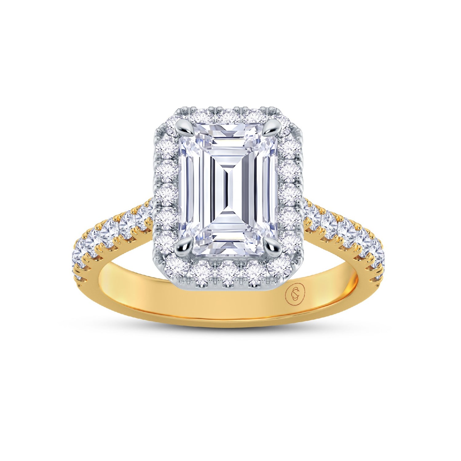 The Grandé Collection - Emerald Cut Diamond Engagement Ring with Diamond Halo and Shoulders