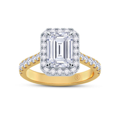 The Grandé Collection - Emerald Cut Diamond Engagement Ring with Diamond Halo and Shoulders