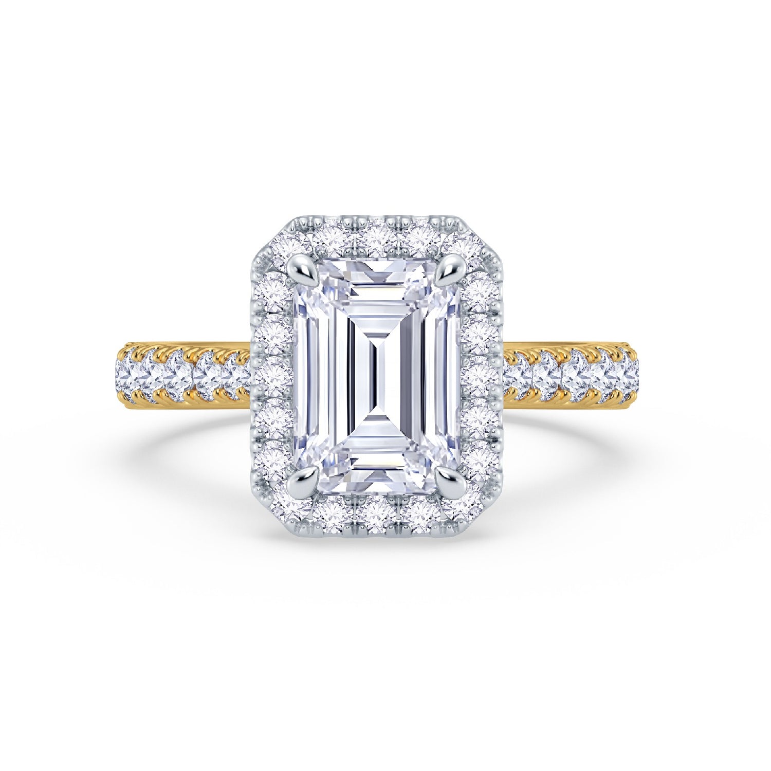 The Grandé Collection - Emerald Cut Diamond Engagement Ring with Diamond Halo and Shoulders