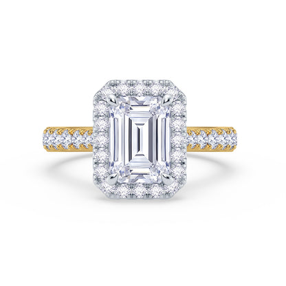 The Grandé Collection - Emerald Cut Diamond Engagement Ring with Diamond Halo and Shoulders