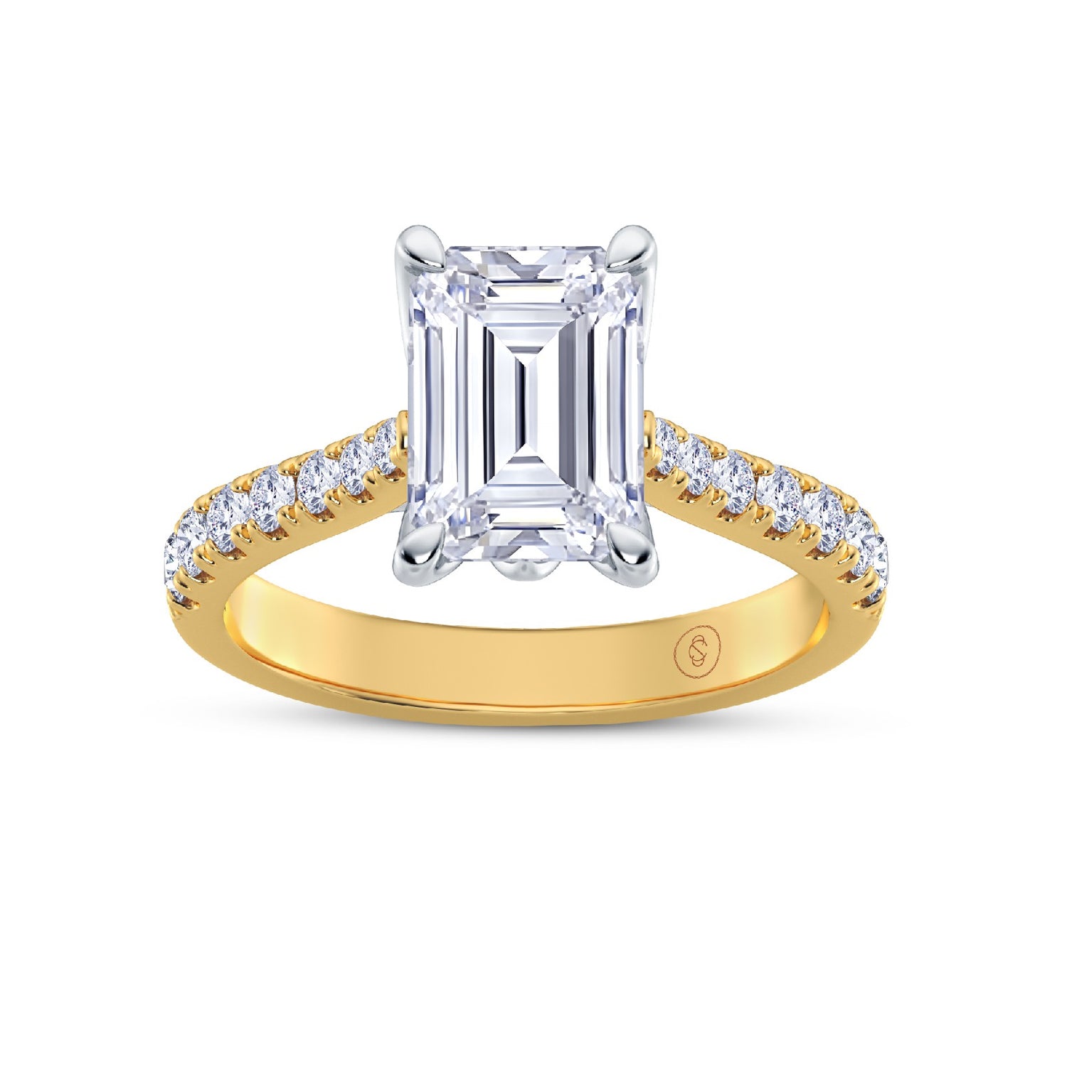 The Illuminate Collection - Emerald Diamond Engagement Ring with Diamond Shoulders