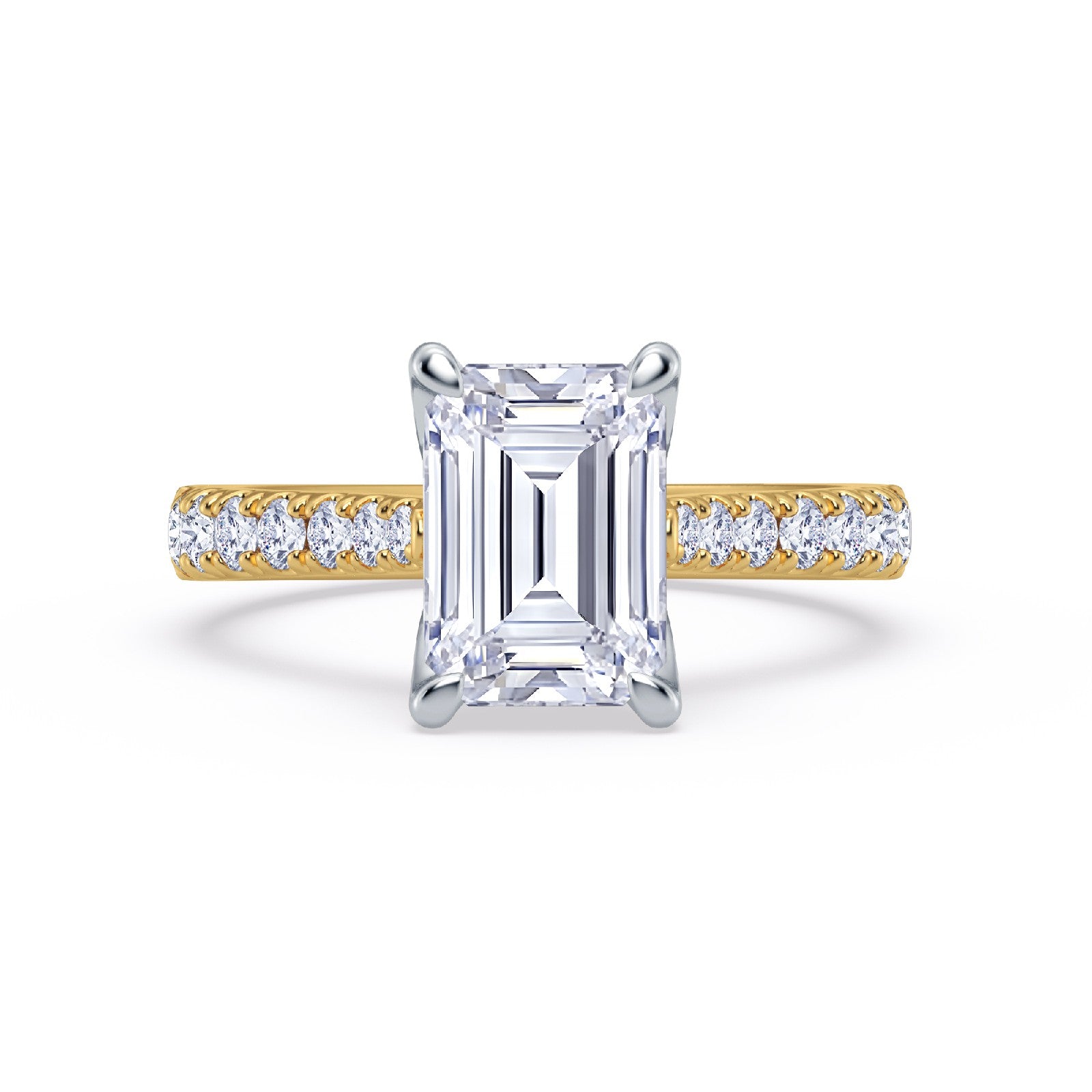 The Illuminate Collection - Emerald Diamond Engagement Ring with Diamond Shoulders