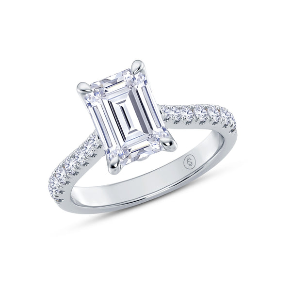 The Illuminate Collection - Emerald Diamond Engagement Ring with Diamond Shoulders