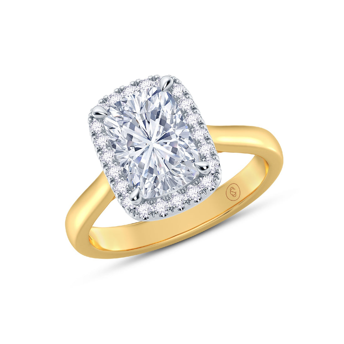 The Embrace - Elongated Cushion Cut Halo Diamond Engagement Ring