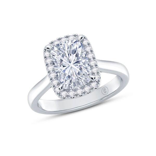 The Embrace - Elongated Cushion Cut Halo Diamond Engagement Ring - Platinum angle