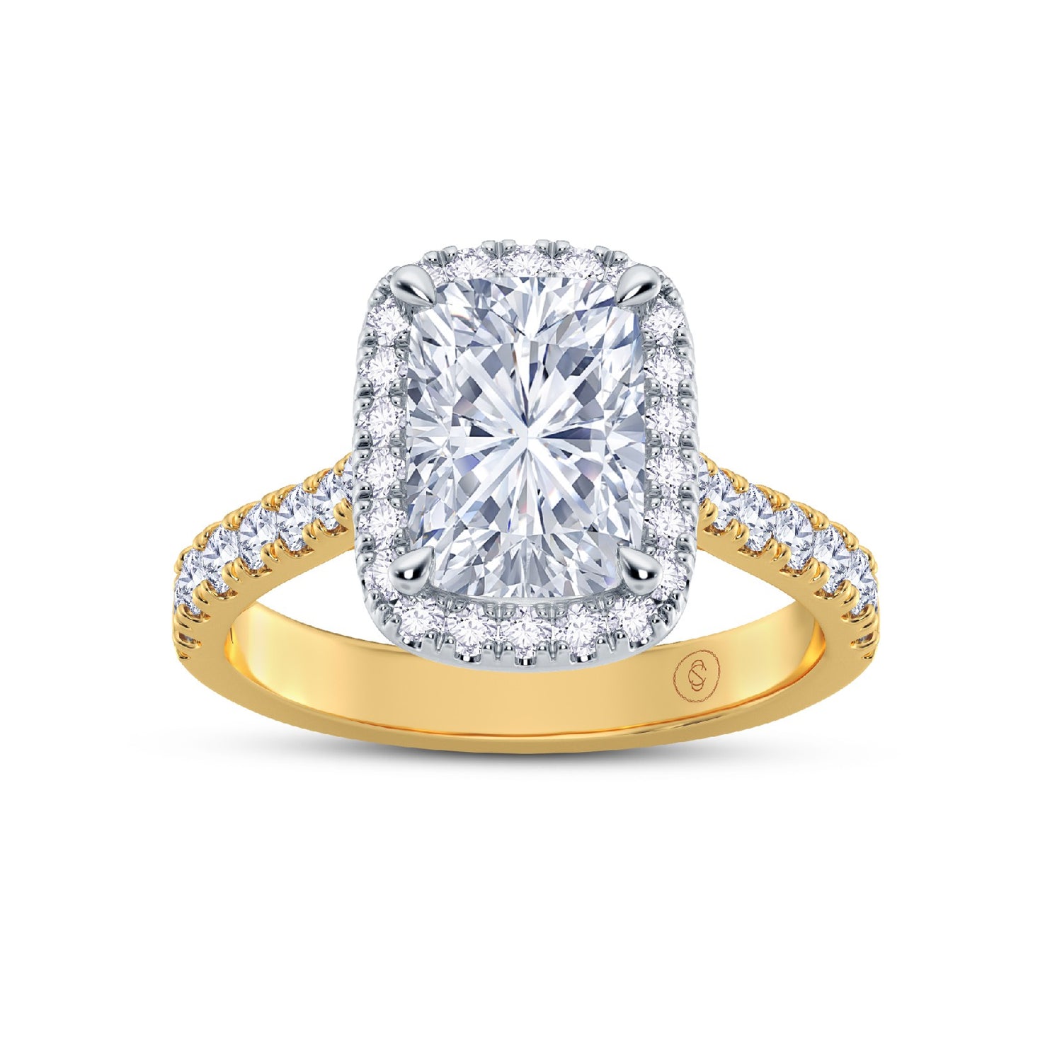 The Grandé Collection - Elongated Cushion Cut Diamond Engagement Ring with Diamond Halo and Shoulders