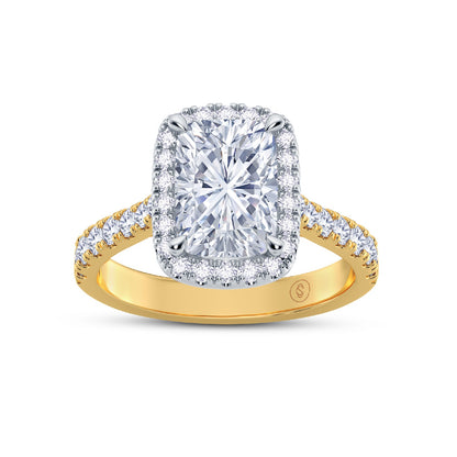 The Grandé Collection - Elongated Cushion Cut Diamond Engagement Ring with Diamond Halo and Shoulders