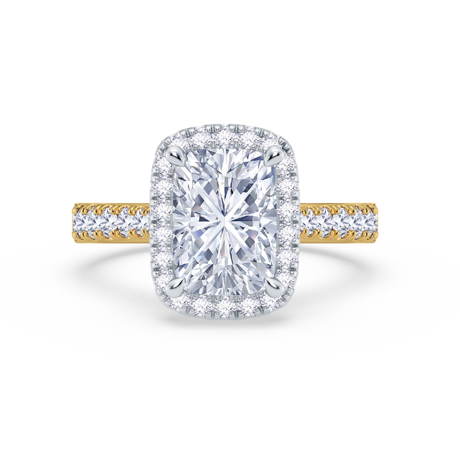 The Grandé Collection - Elongated Cushion Cut Diamond Engagement Ring with Diamond Halo and Shoulders