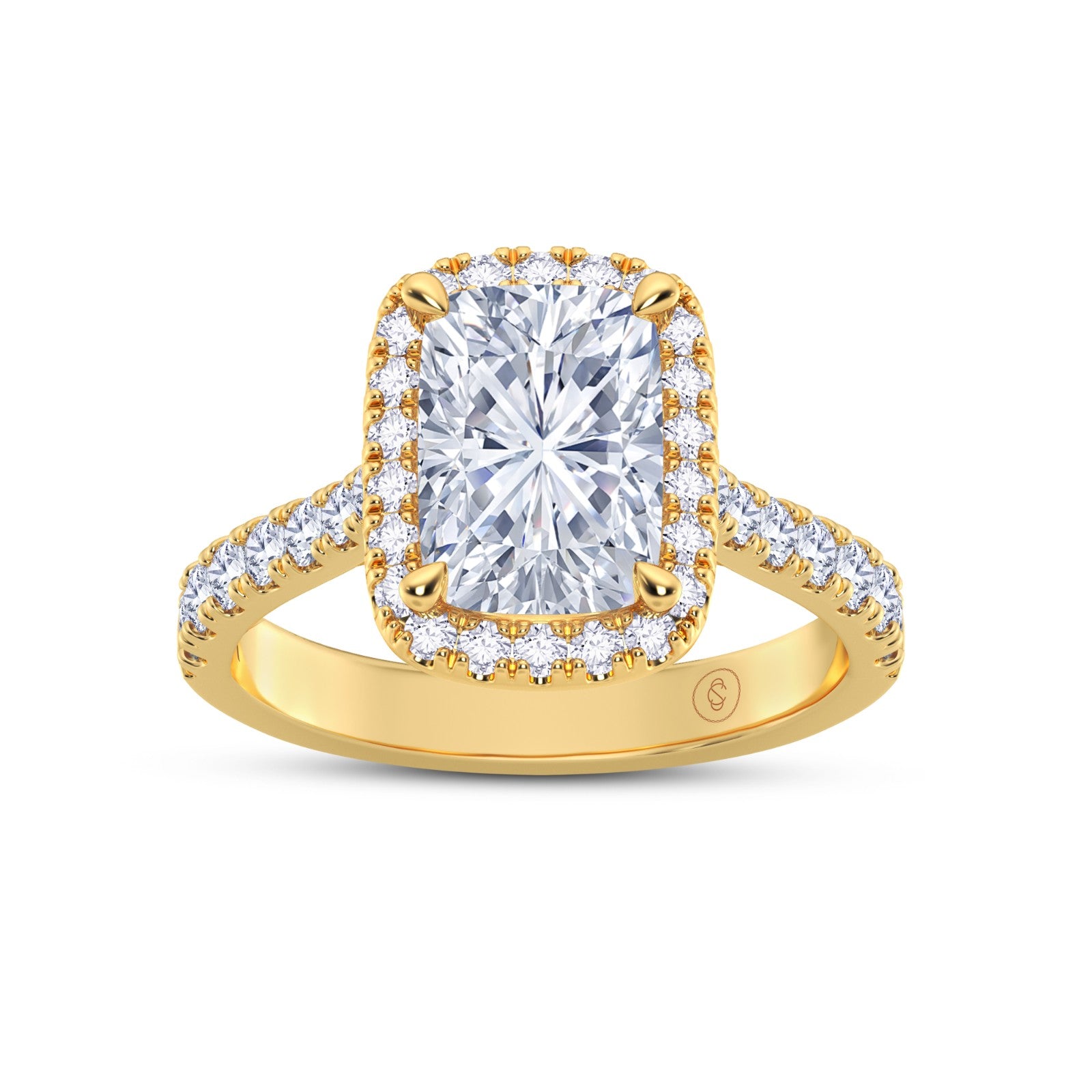 The Grandé Collection - Elongated Cushion Cut Diamond Engagement Ring with Diamond Halo and Shoulders