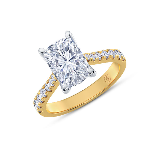 The Illuminate Collection - Elongated Cushion Diamond Engagement Ring with Diamond Shoulders - Yellow Gold and Platinum