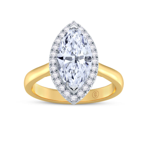 The Embrace - Marquise Halo Diamond Engagement Ring - Yellow Gold and Platinum