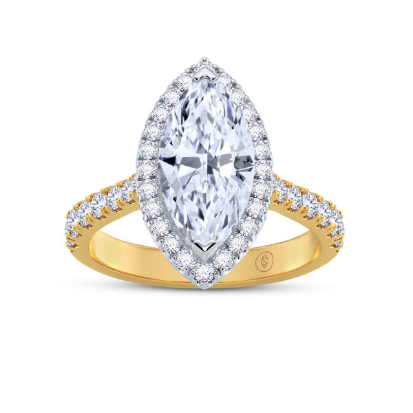 The Grandé Collection - Marquise Cut Diamond Engagement Ring with Diamond Halo and Shoulders