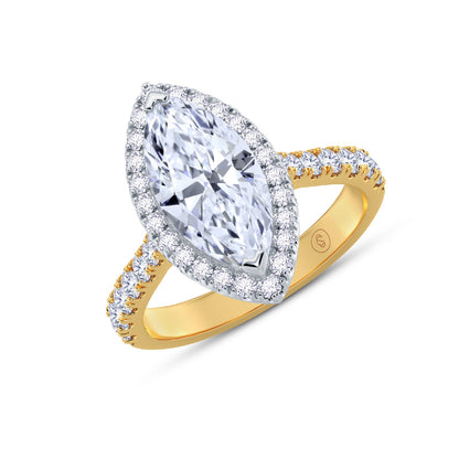 The Grandé Collection - Marquise Cut Diamond Engagement Ring with Diamond Halo and Shoulders