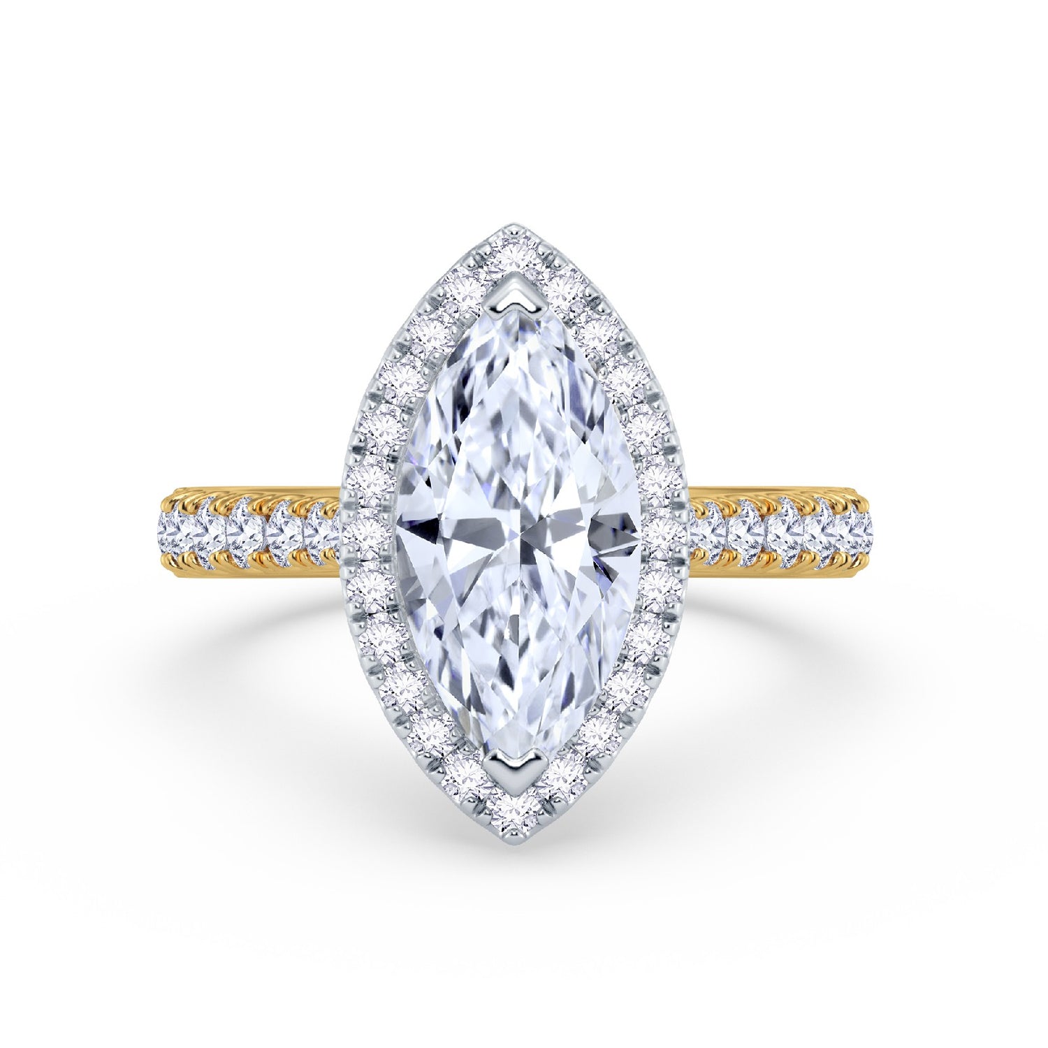 The Grandé Collection - Marquise Cut Diamond Engagement Ring with Diamond Halo and Shoulders