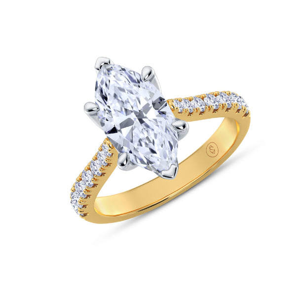 The Illuminate Collection - Marquise Diamond Engagement Ring with Diamond Shoulders - Yellow Gold and Platinum