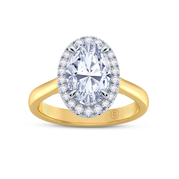 The Embrace - Oval Cut Halo Diamond Engagement Ring - Yellow Gold and Platinum