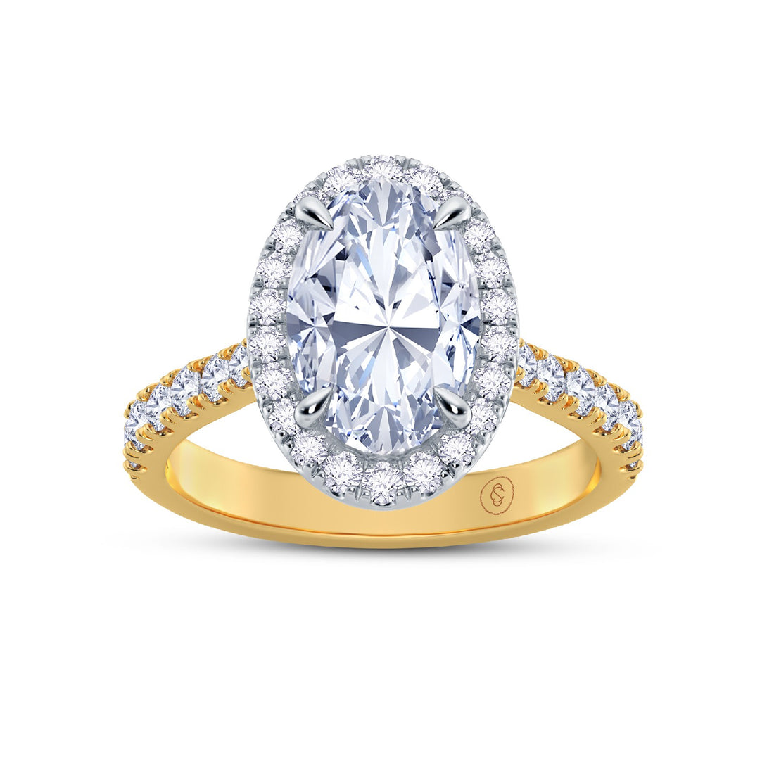 The Grandé Collection - Oval Cut Diamond Engagement Ring with Diamond Halo and Shoulders