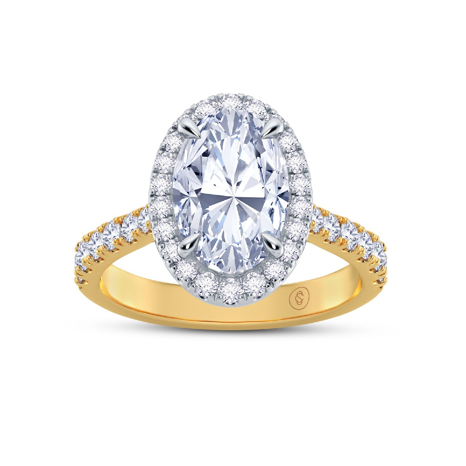 The Grandé Collection - Oval Cut Diamond Engagement Ring with Diamond Halo and Shoulders