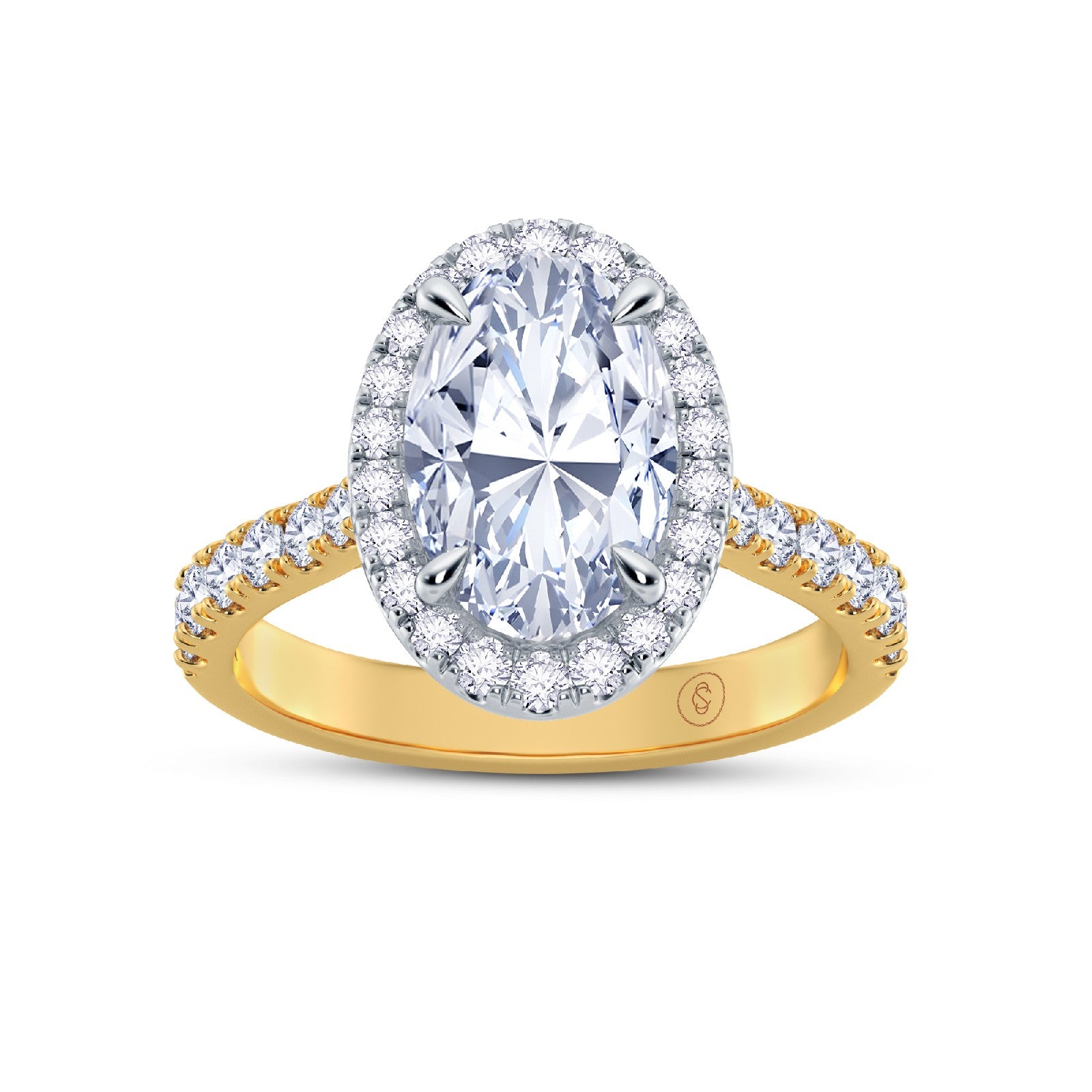The Grandé Collection - Oval Cut Diamond Engagement Ring with Diamond Halo and Shoulders