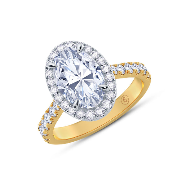 The Grandé Collection - Oval Cut Diamond Engagement Ring with Diamond Halo and Shoulders - Yellow Gold and Platinum