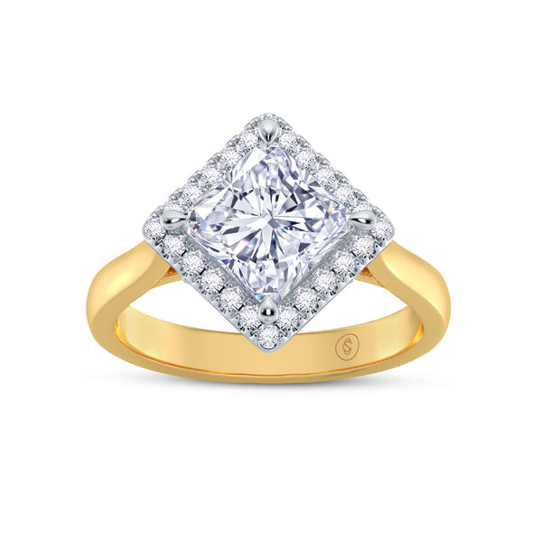 The Embrace - Princess Halo Diamond Engagement Ring (East-West) - Yellow Gold and Platinum