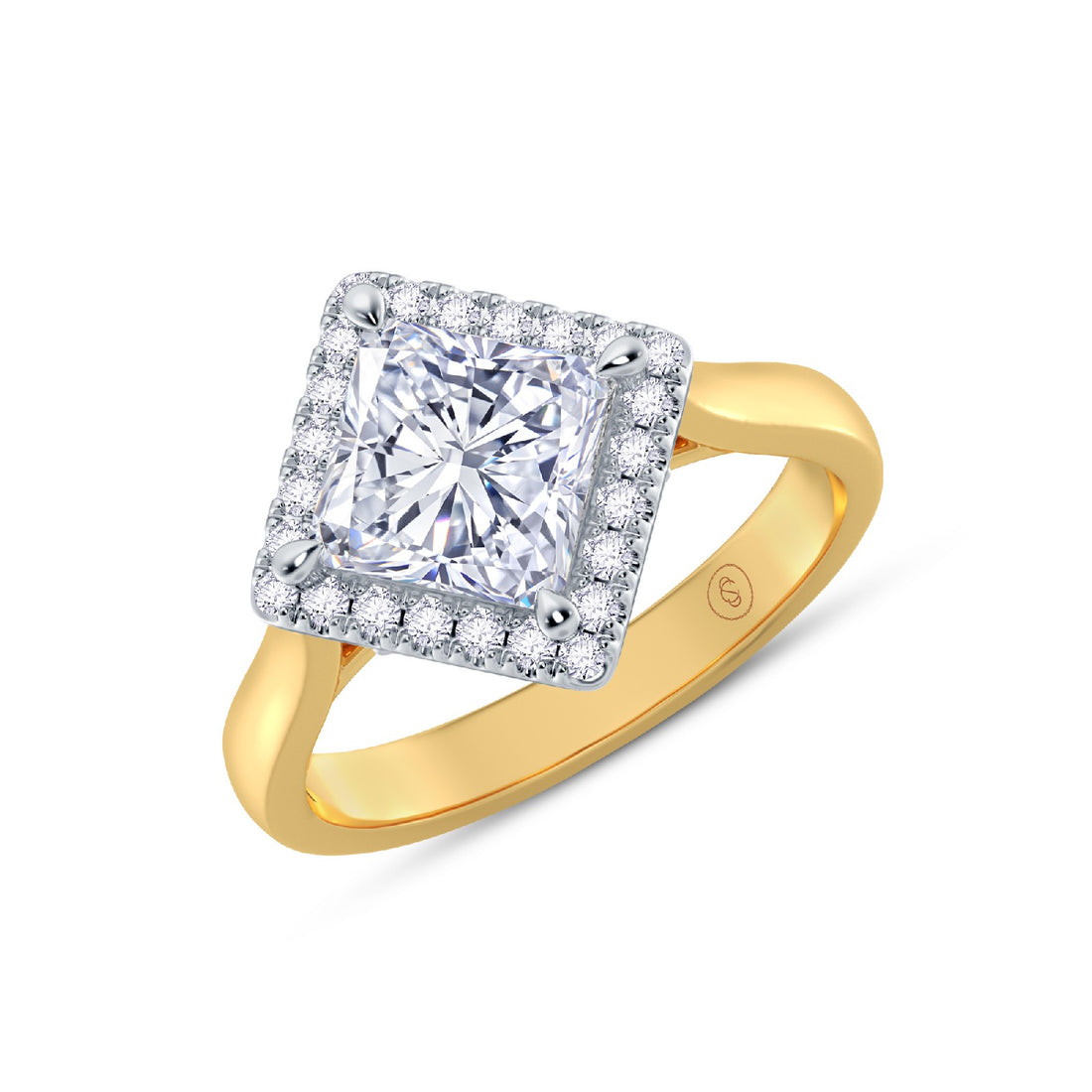 The Embrace - Princess Halo Diamond Engagement Ring (East-West)