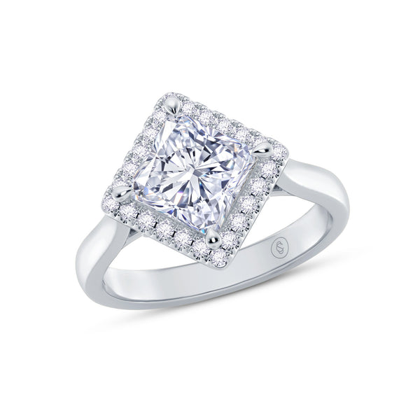 The Embrace - Princess Halo Diamond Engagement Ring (East-West) - Platinum angle